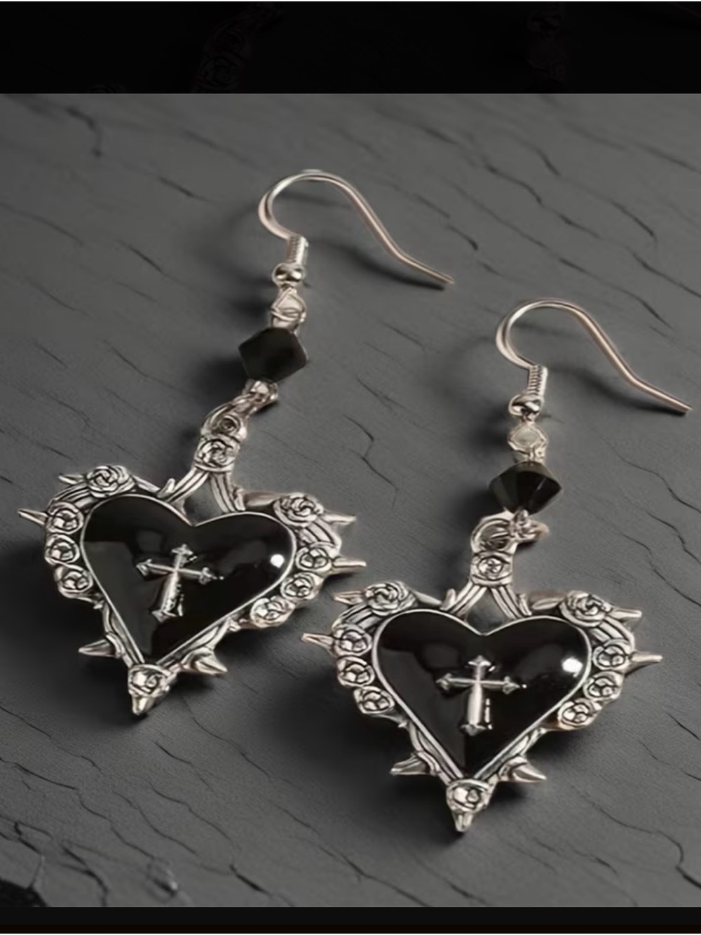 ⭐️ Black Heart Cross Drop Earrings - Women Jewelry